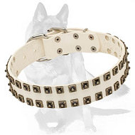 Exquisite White Leather Collar with Studs  Exquisite White Leather Collar with Studs