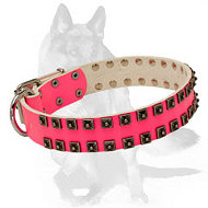 Trendy Pink Leather Collar with Square Studs  Trendy Pink Leather Collar with Square Studs