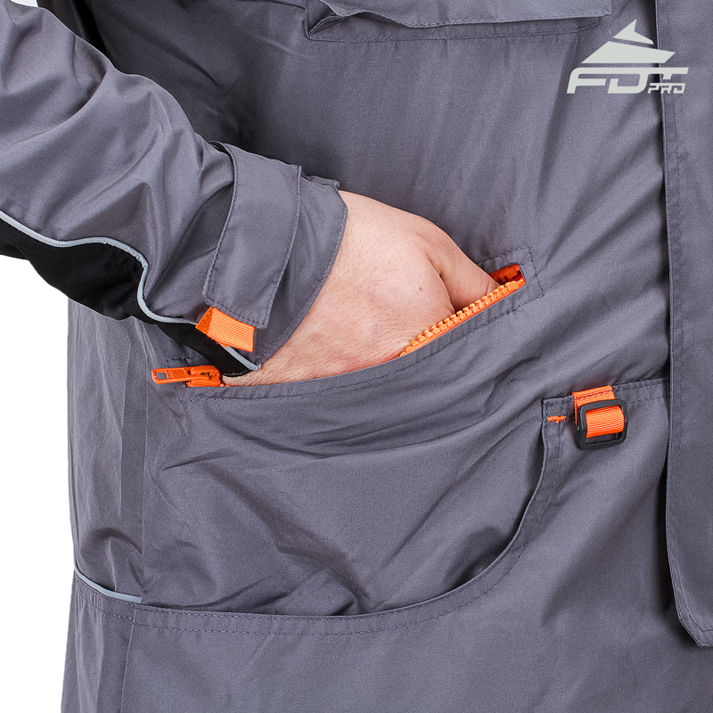 Pro Jacket Dark Grey Color with Orange Details for Stylish Dog Trainers ...